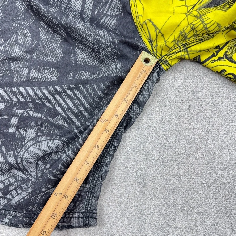 MMA Elite Board Shorts Men Large Yellow Gray Swim Trunks Skull Wings AOP Y2K